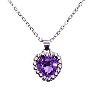 Imitation Silver PURPLE AMETHYST Gemstone Heart Necklace Jewelry Gift Box